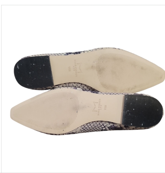 Marc Fisher cream black Snakeskin Flats slip on shoes 11 square snip toe - Picture 3 of 7